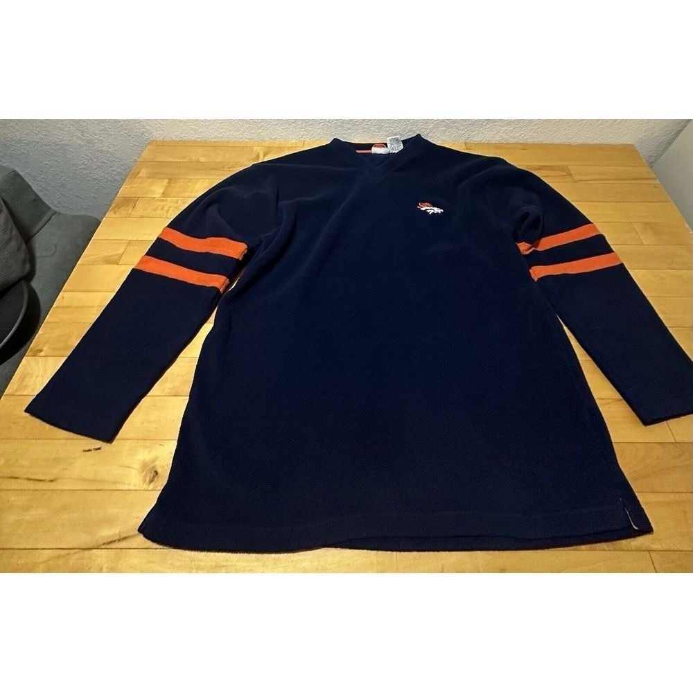 Knights Denver Broncos Fleece Pullover Mens Large Navy Blue Orange NFL V-Neck